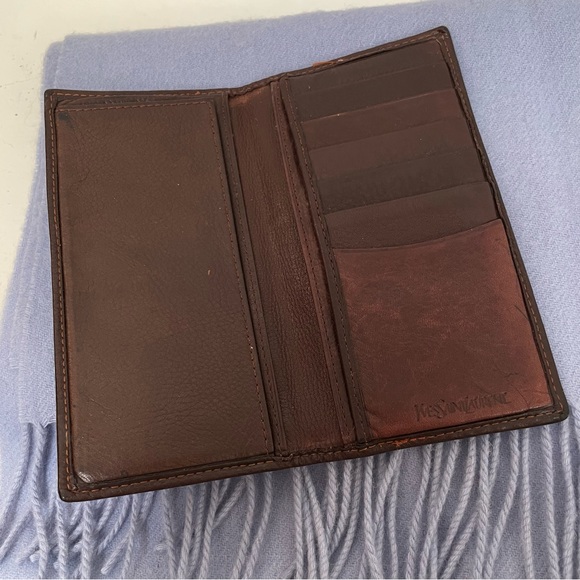 YSL• VTG Leather Pocket Secretary Wallet & Wool/Cashmere Scarf Accessory Bundle - Picture 6 of 10